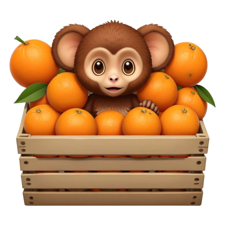 Cheburashka with big ears in a crate of oranges sticker
