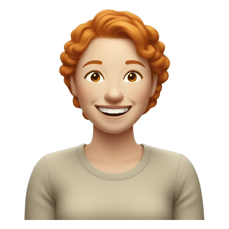 Ginger woman gently chuckling, calm and happy, subtle laughter sticker