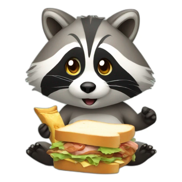 raccoon playing video games with a sandwich sticker