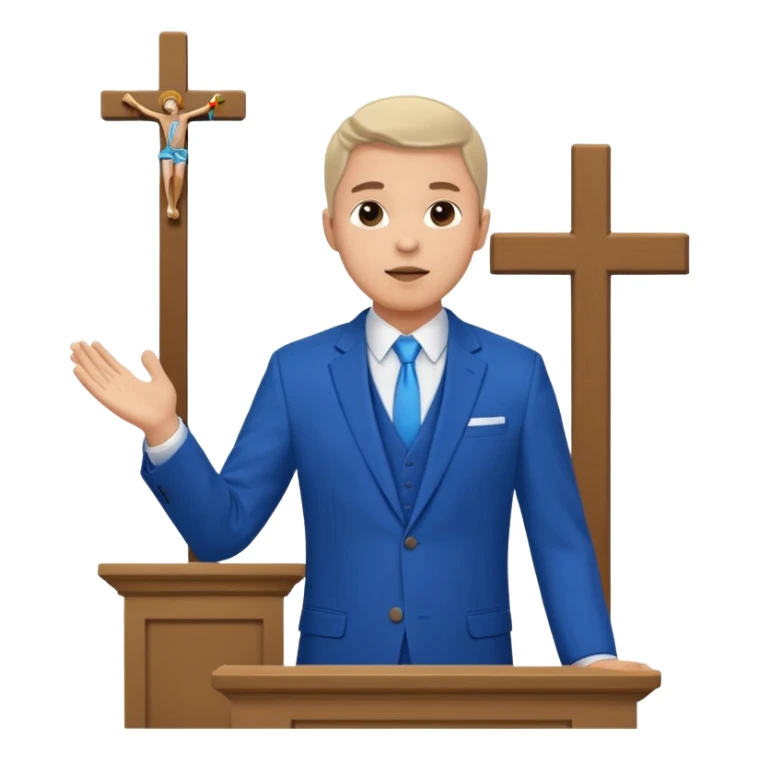 pastor with blue suits preaching in front of a pulpit with a cross behind him on the wall sticker
