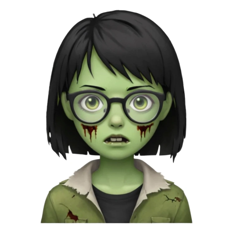Green zombie girl with black short hair and side bangs in glasses sticker
