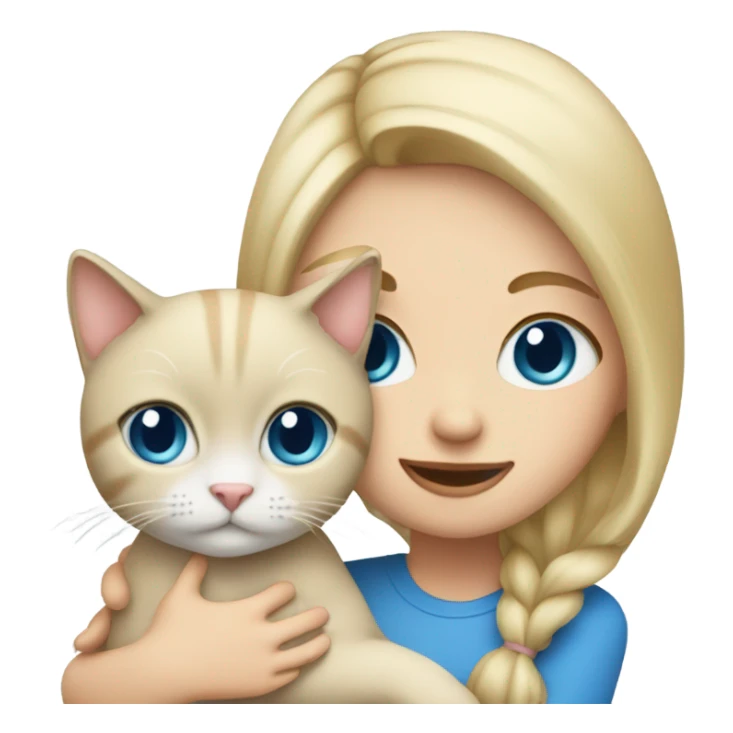 blonde girl with blue eyes holding a cat sticker
