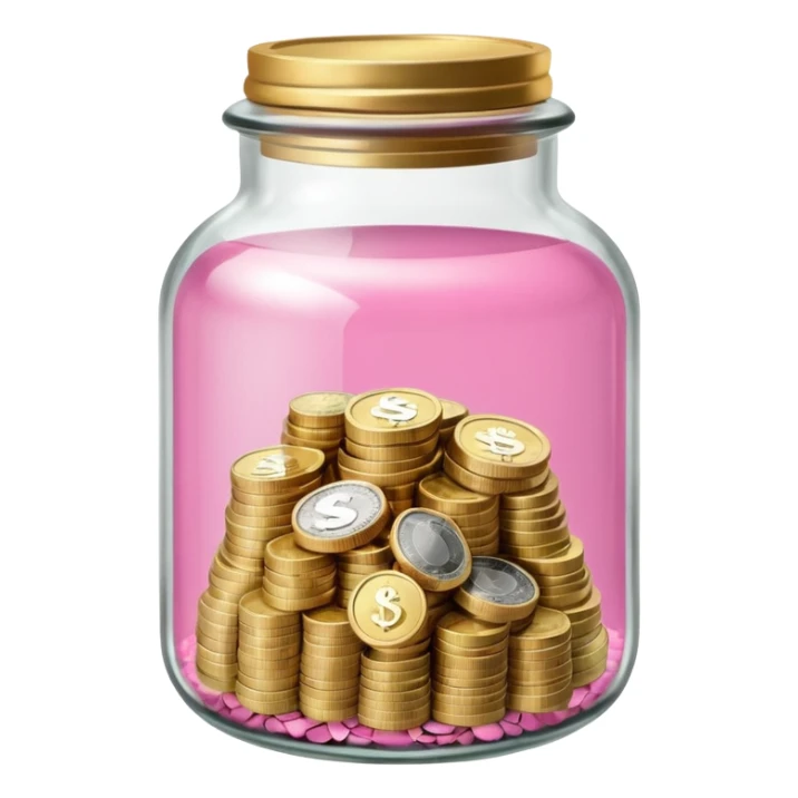 glass tip jar emoji style, simple with cash and coins pink sticker