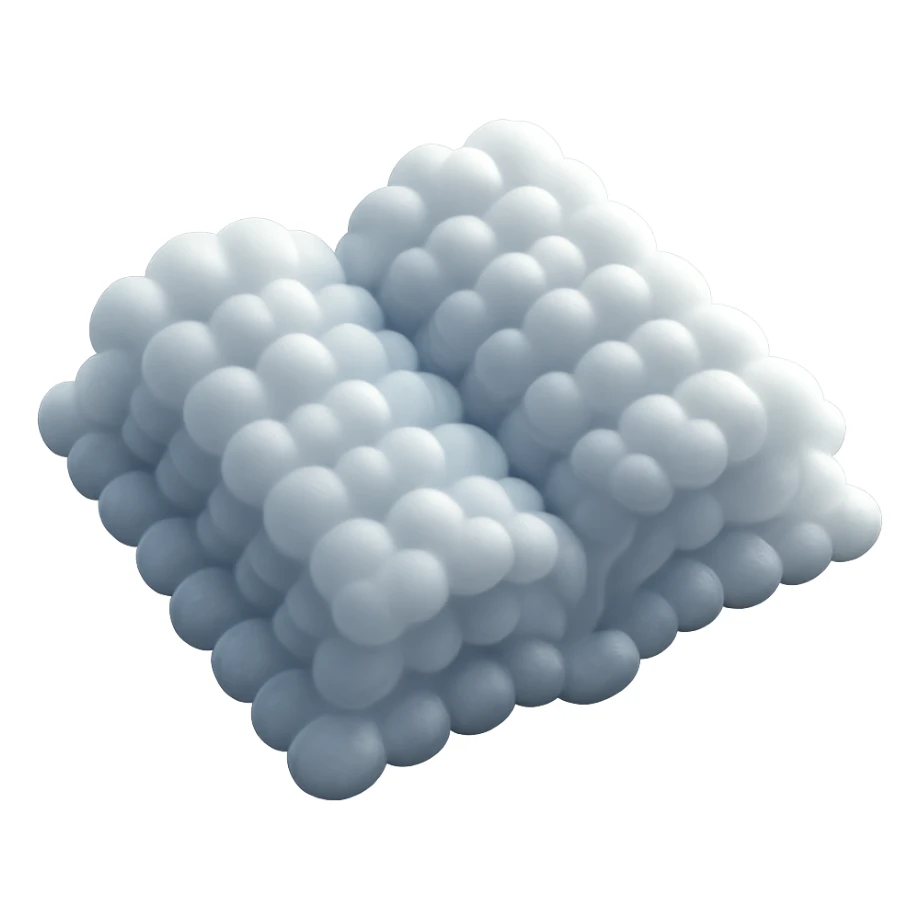 top view of a thick open book made entirely of small, very bright white fluffy convex clouds, matte glass style sticker