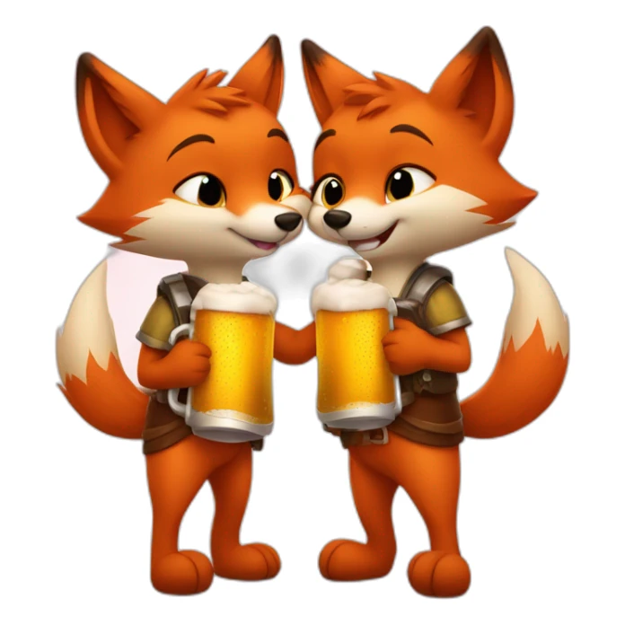 Couple of foxes hugging with a beer sticker