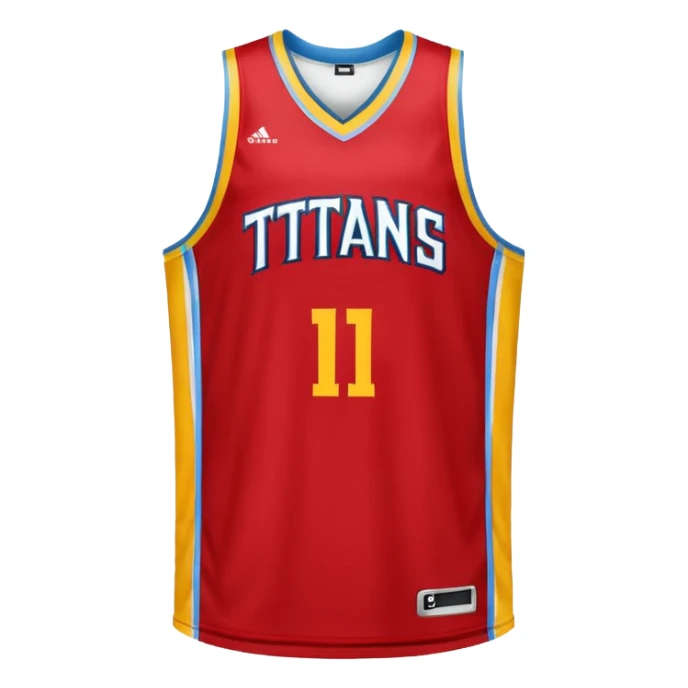 red, yellow, white titans basketball jersey with no blue sticker
