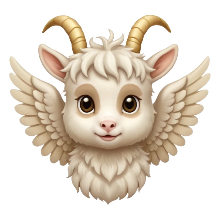 beige cute baby goat face with angel wings  sticker