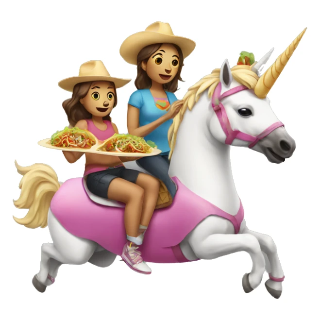 two women eating tacos, riding a unicorn sticker