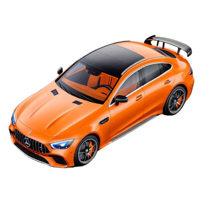 Mercedes amg gt 63 orange colour From top angle light coming from back and creating rimlight with blue colour on object sticker