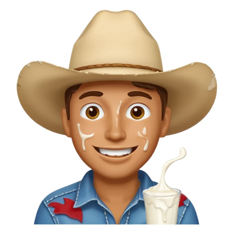 Happy Cowboy with white yogurt all over face and dripping sticker