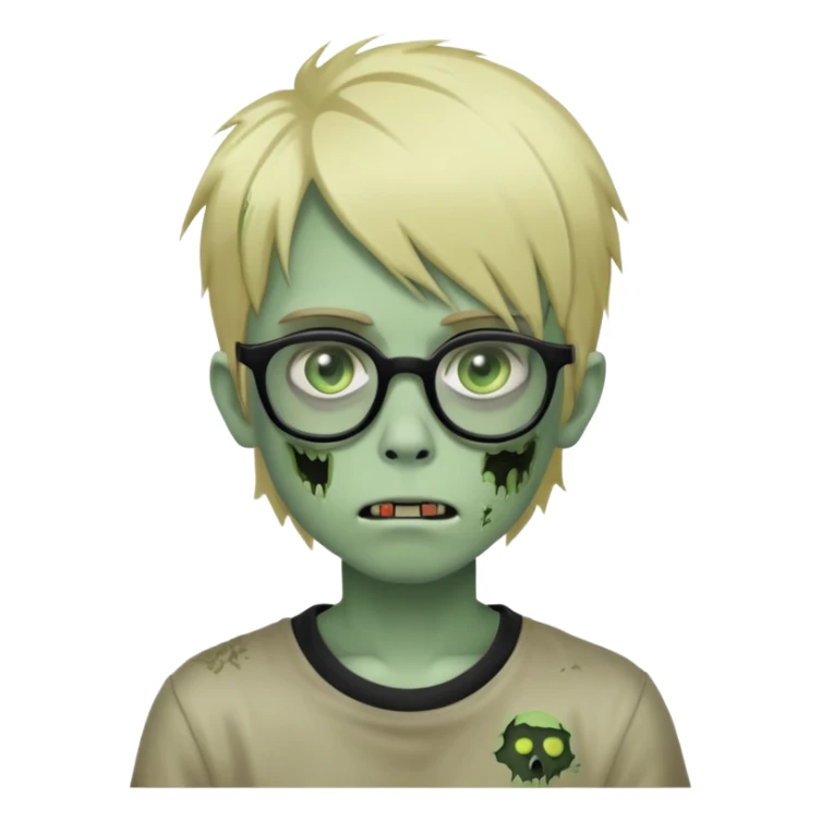 boy zombie with blonde emo hair and green skin and glasses sticker