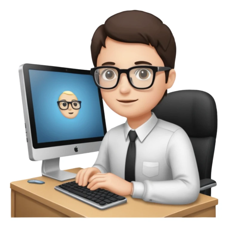 isometric, image of someone sitting at a computer desk sticker