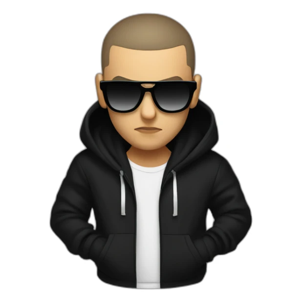 DJ Snake face serious attitude front view wearing a BLACK hoodie sticker