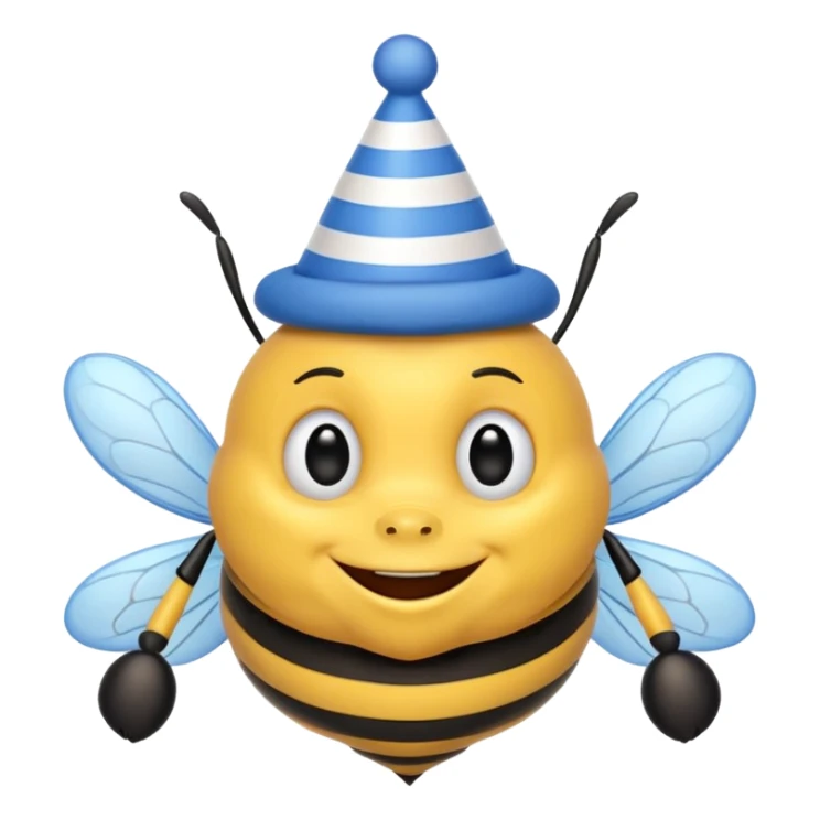 Bees with blue Birthday Hat, Happy bee with striped party hat sticker