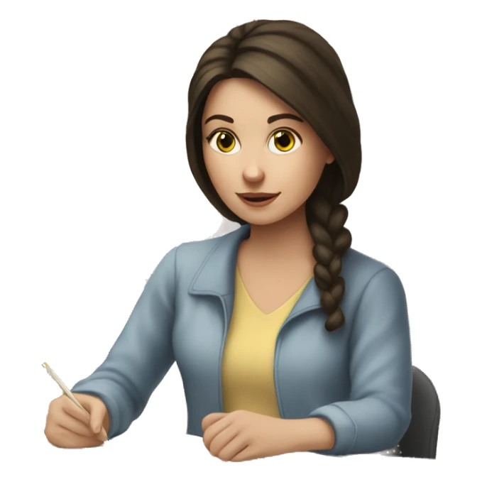 White brunette girl studying aesthetic sticker