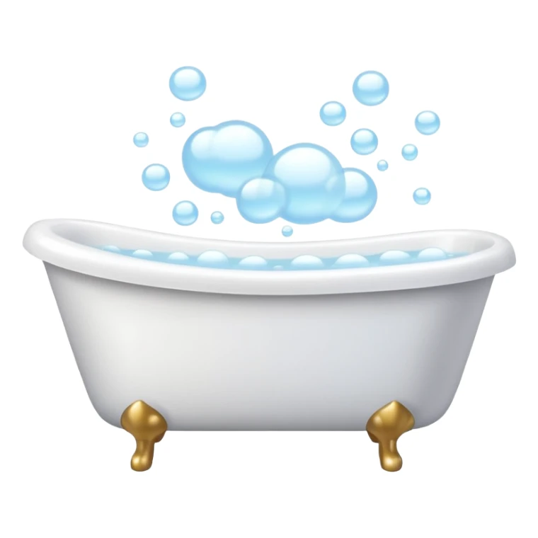 White ceramic bathtub filled with fluffy bubbles, soft light, pastel background sticker