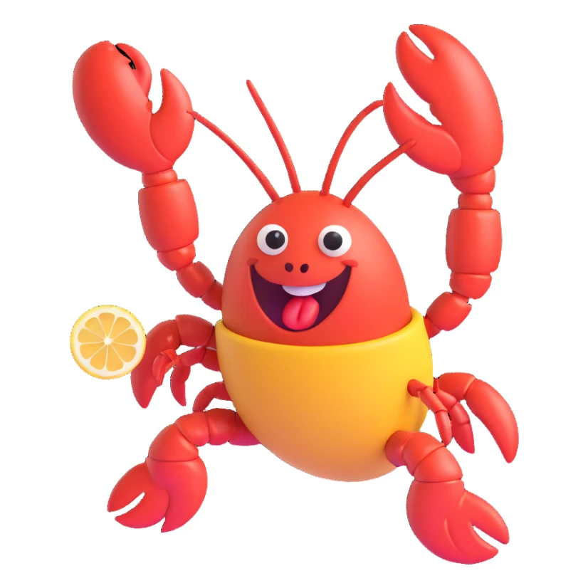 lobster doing a dance move with a lemon in its mouth, mid-spin, emoji style sticker