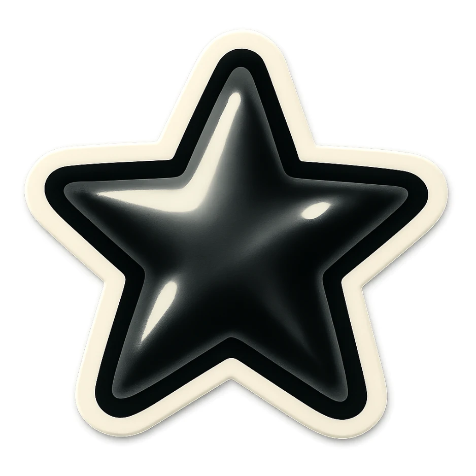 black and white star with bold outlines, retro sticker style, no color sticker
