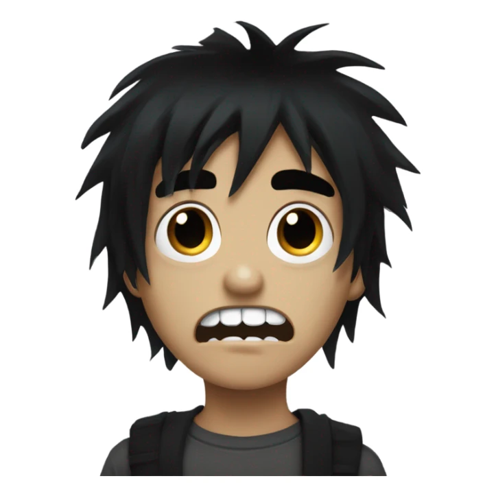 Boy, black hair, medium long, emo, shaggy, zombie, dark, spooky, creepy expression sticker