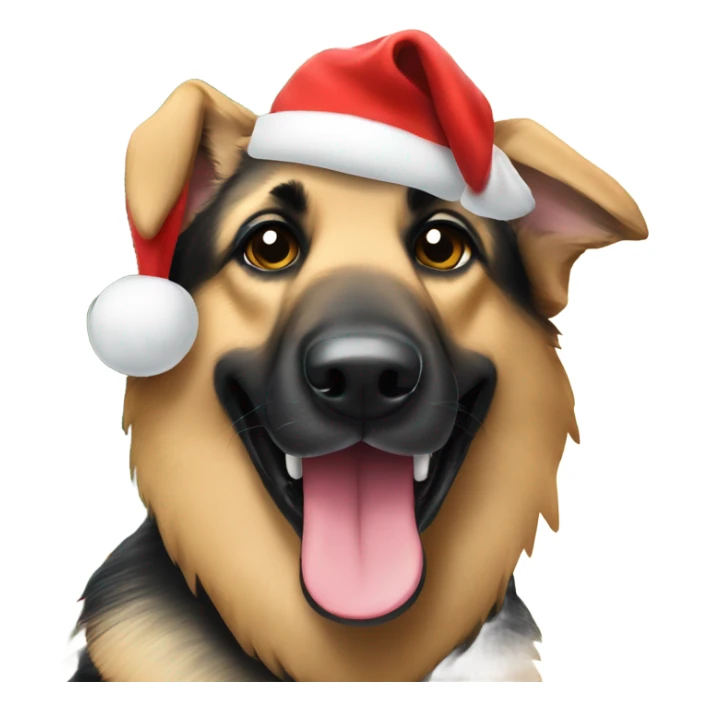 German Shepard wearing a Santa hat by the Christmas tree sticker