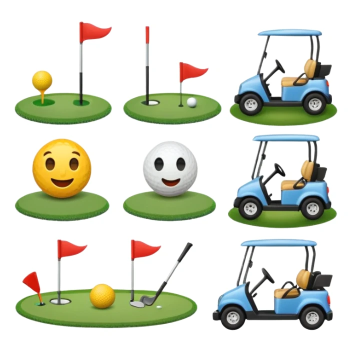 “Create a set of simple, cute, flat-style emojis themed around golf.  Designed in classic emoji style, consistent and expressive.” sticker