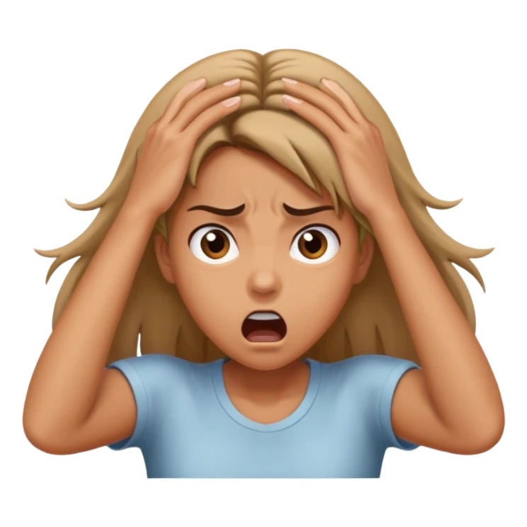 The girl pulls her hair down with her hands and is very surprised and angry sticker