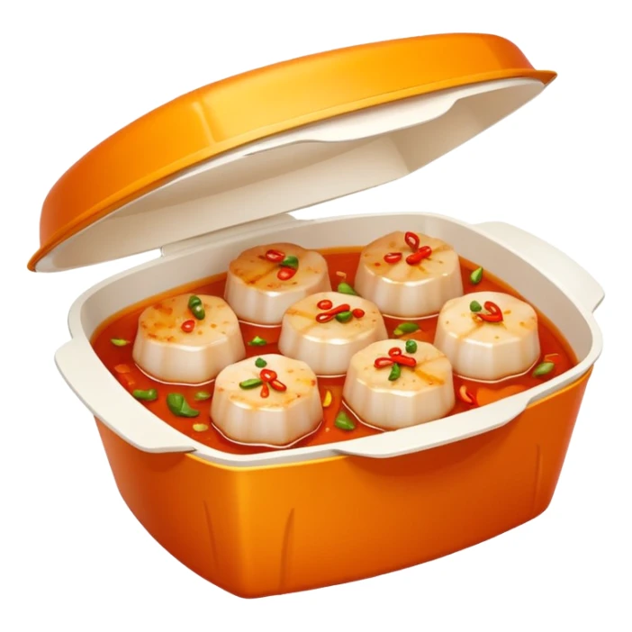 Scallops in spicy sauce takeout Chinese dish in takeout container sticker