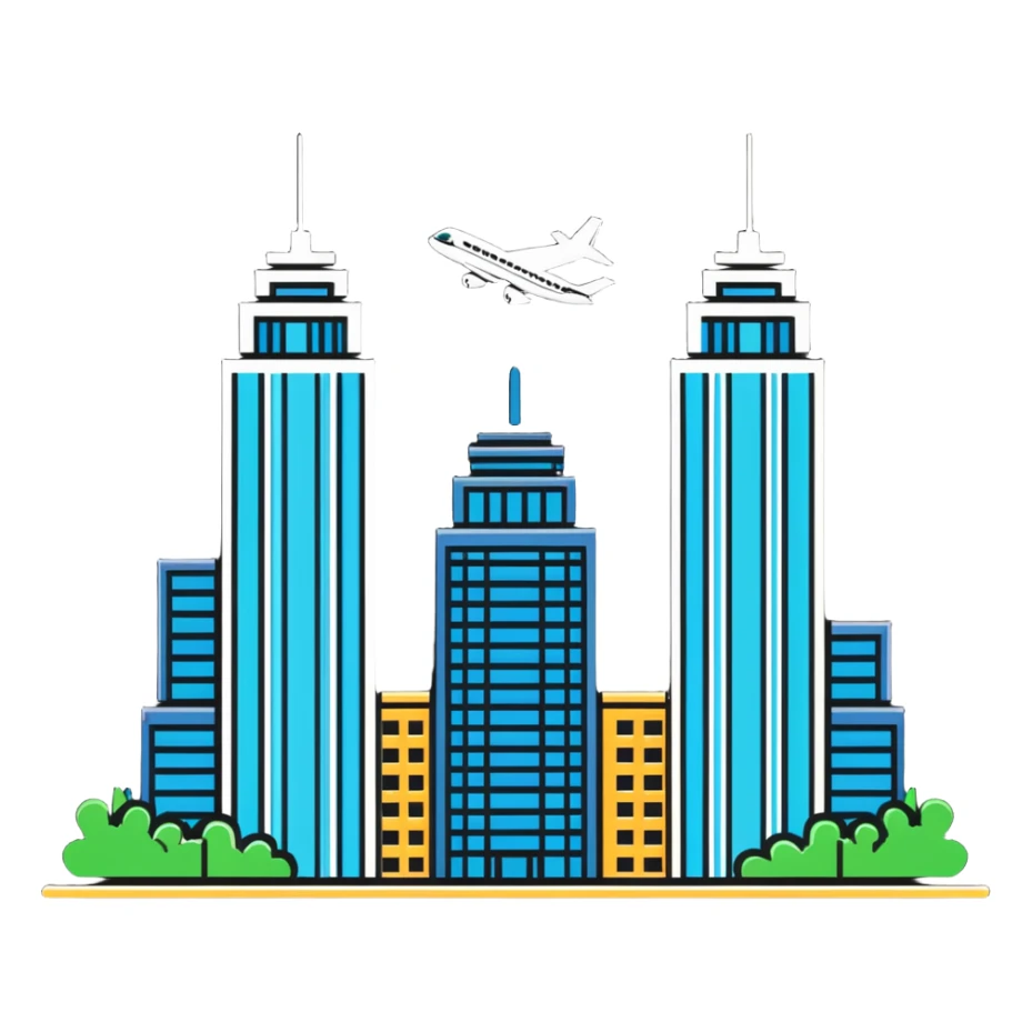 two skyscrapers and a plane flying towards them sticker