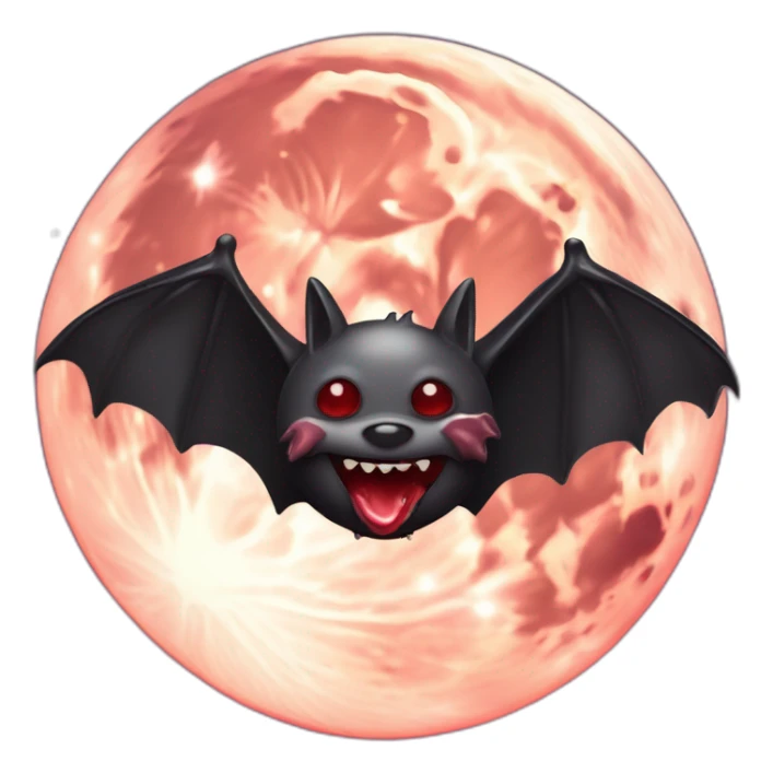 flying dark vampire bat in front of realistic full moon dripping red slime from mouth sticker