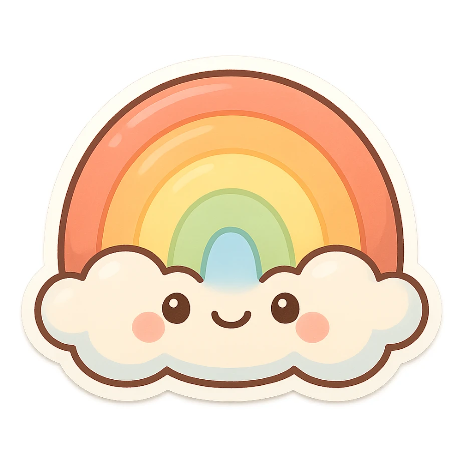 a chubby rainbow, soft and rounded, cheerful colors sticker