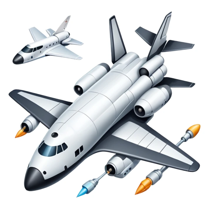 An icon featuring a space shuttle, a drone, and an airplane, symbolizing aerospace technology. The design includes rockets, flight paths, and satellites, representing space exploration and aviation. Transparent background highlights the cutting-edge technologies in air and space travel sticker