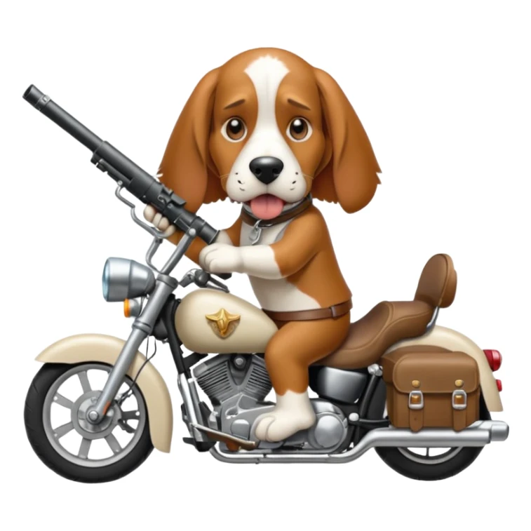 extremely angry bassett hound on a motorcycle with gun sticker