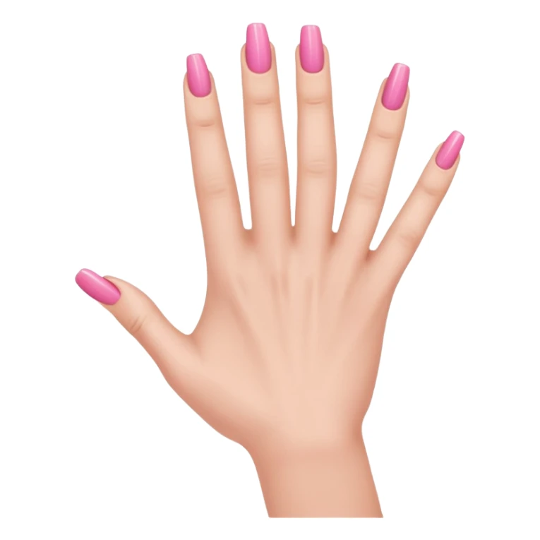  pink  close-up of a human hand with exactly five fingers, beautifully manicured nails, glossy pink nail polish, elegant nail shape, soft lighting, realistic style, isolated on transparent background" sticker