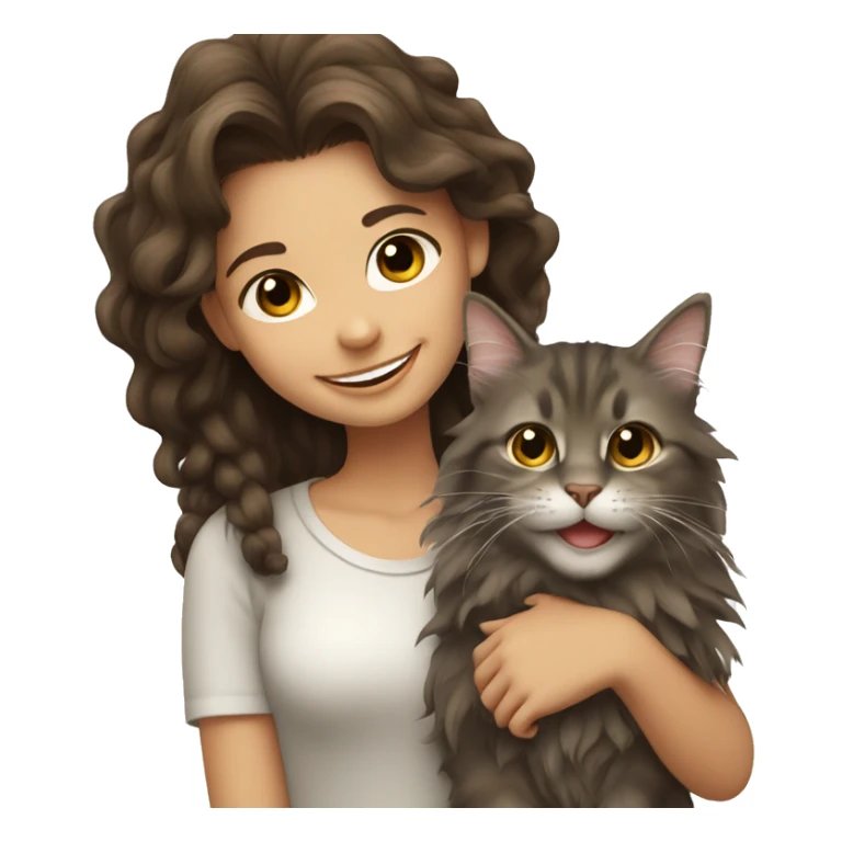 smiling brunette girl with Maine coon cat sticker