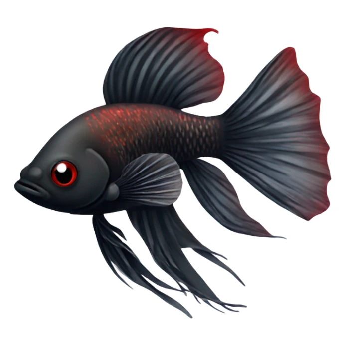 Fully Black with tiny red lines betta fish short fins black and white eyes sticker