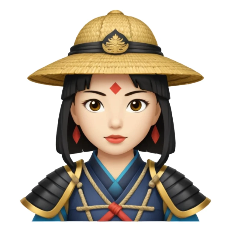 Samurai with straw hat, Warrior in samurai armor, female sticker