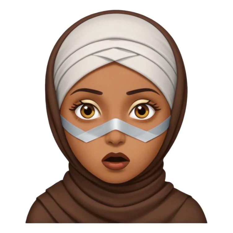 muslim woman with shocked eyes with tape on mouth sticker