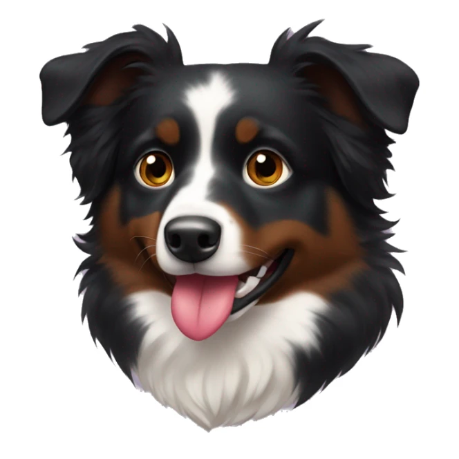 Small black australian shepherd dog with huge maroon heart sticker