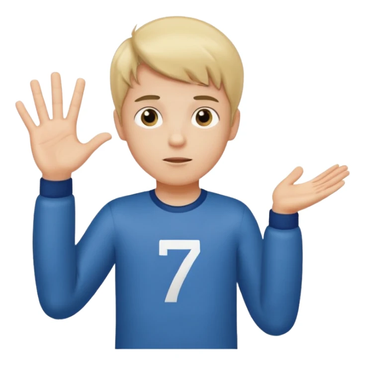 A boy shrugging with the number 6 over one hand and the number 7 over the other  sticker