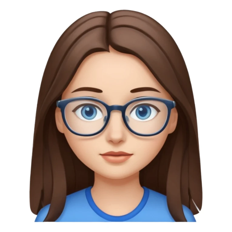 Long brown haired emoji with gray streak down the middle with blue eyes and glasses female young  sticker
