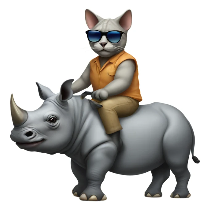 cat wearing sunglasses riding a rhino sticker