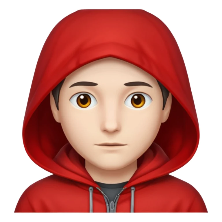 Person with a middle part wearing a red hood sticker