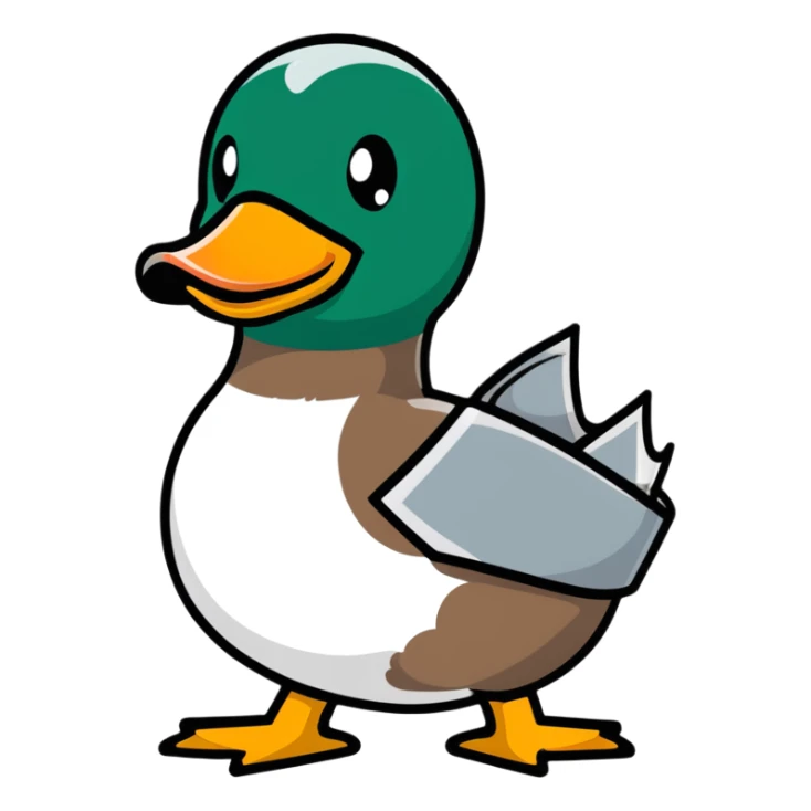 mallard duck holding a roll of silver duct tape sticker