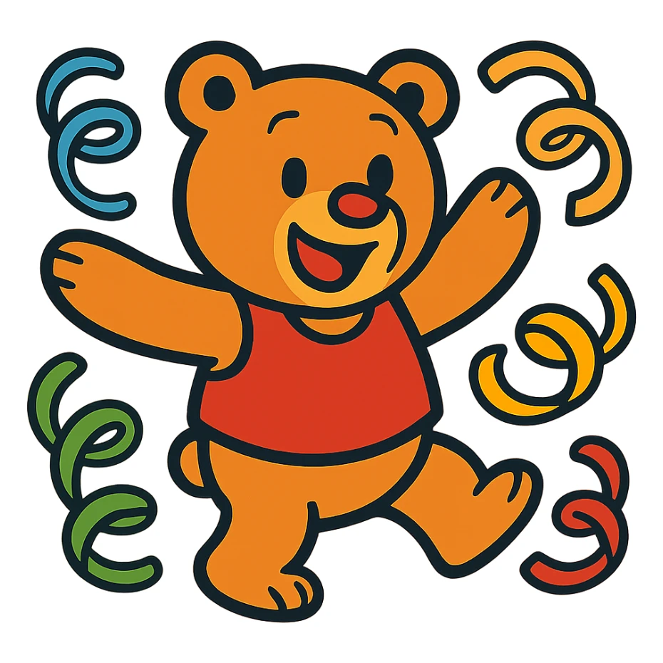 bear with swirly streamers around in vibrant-toon style sticker