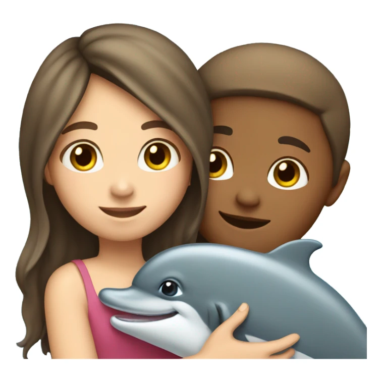 girl with brown hair hugging dolphin sticker