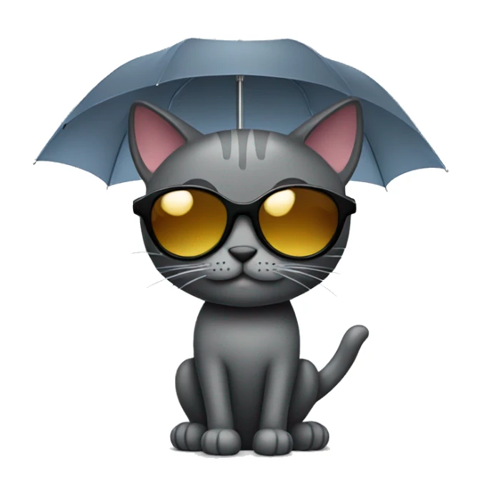 Dark grey cat with sunglasses and an umbrella  sticker