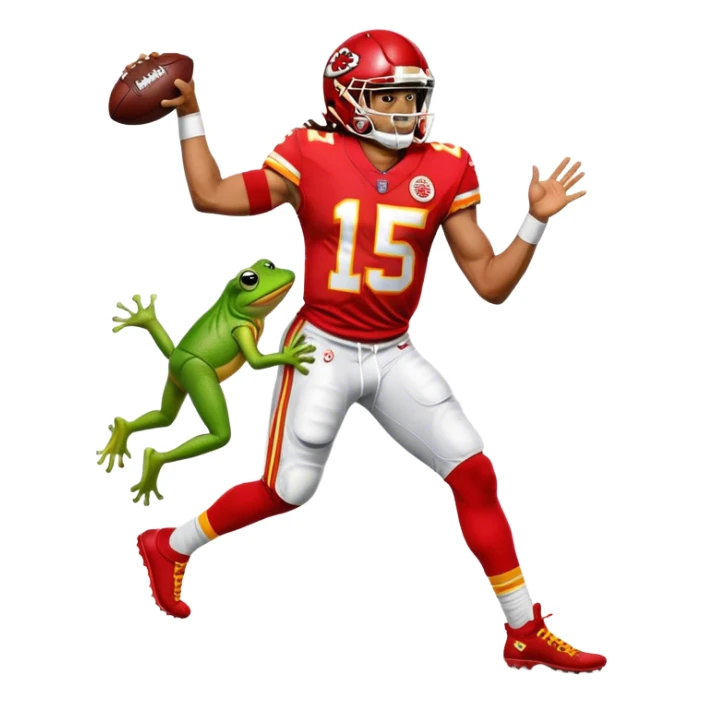 Jalen hurts stepping on Kermit in a chiefs Jersey with 15 on it sticker