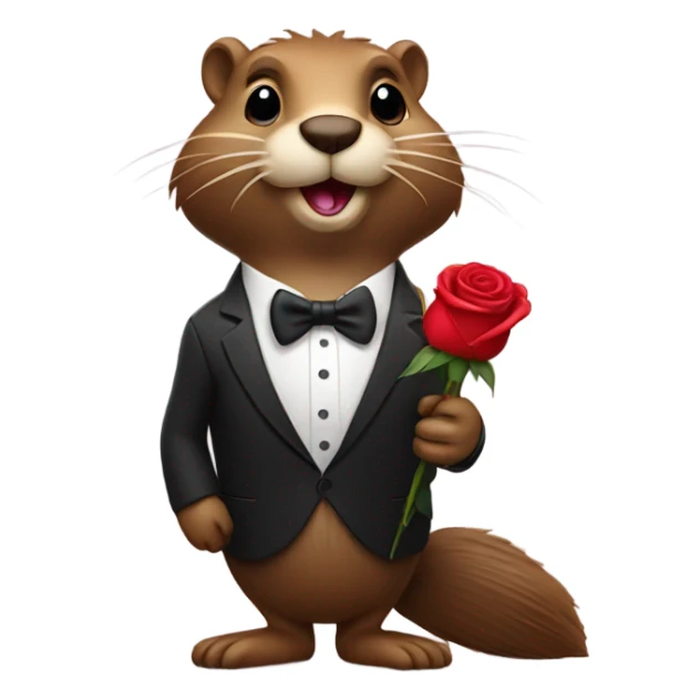 A beaver dressed in a tuxedo is holding a rose in its paws. sticker