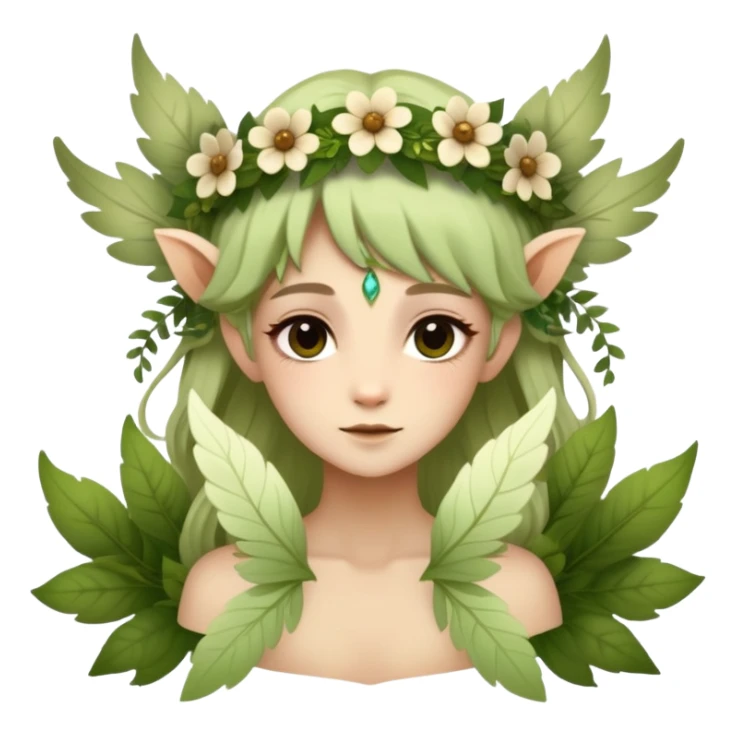 a forest fae spirit with leafy wings and flower crown sticker