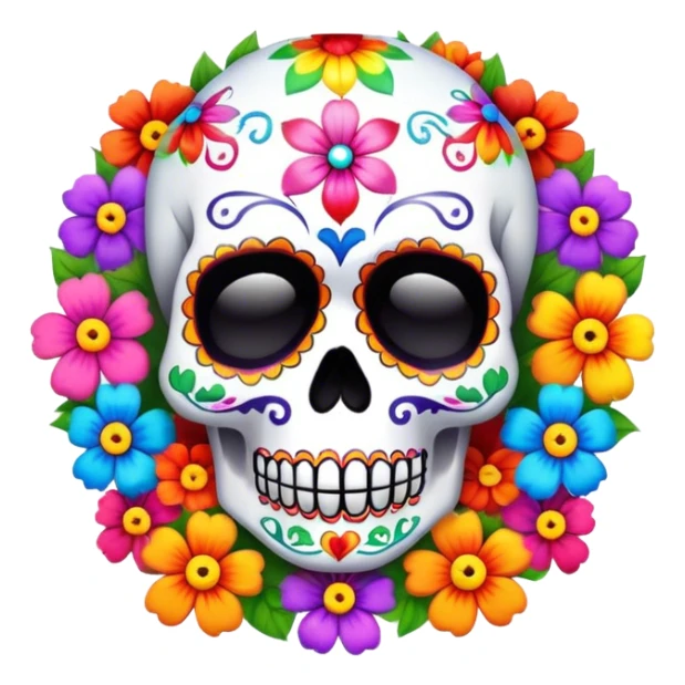 Beveled button with day off the dead sugar skull and rainbow colored flowers sticker
